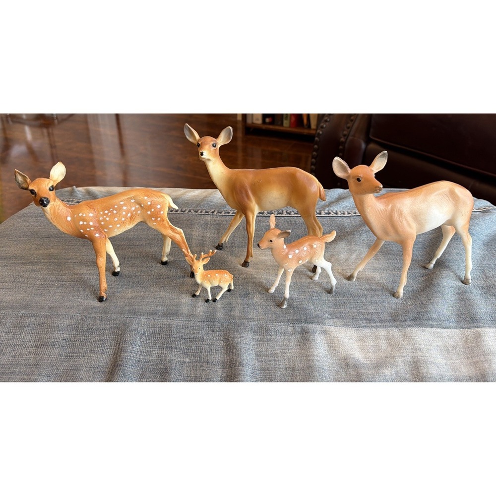 Lot  5 Vintage Breyer Molding Co USA Buck Doe & Fawn Deer Family